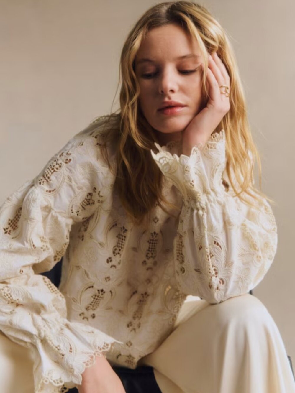 Sézane Aly Blouse in Ecru Lace NEW